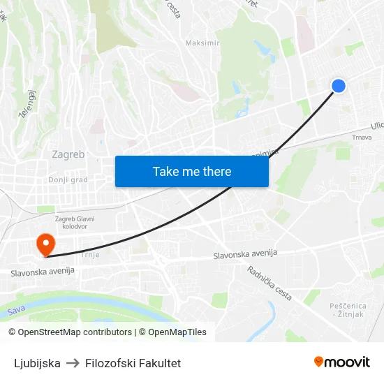 Ljubijska to Filozofski Fakultet map