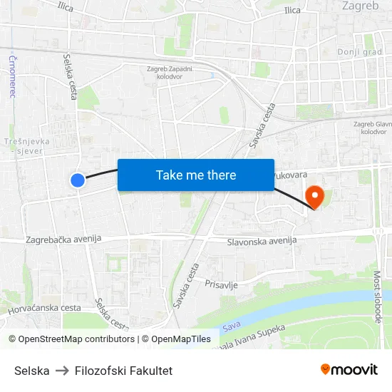 Selska to Filozofski Fakultet map