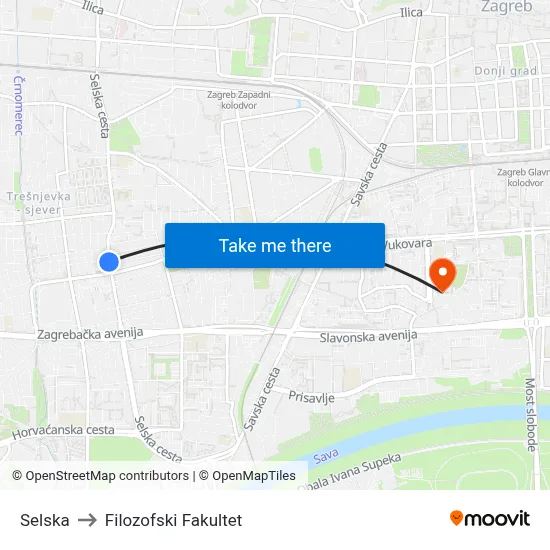 Selska to Filozofski Fakultet map