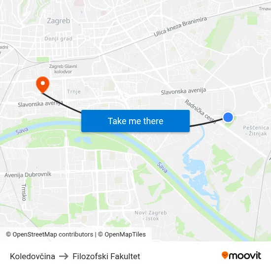 Koledovčina to Filozofski Fakultet map