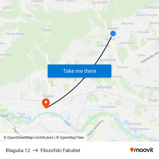 Blaguša 12 to Filozofski Fakultet map