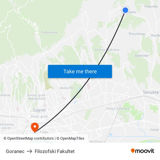 Goranec to Filozofski Fakultet map