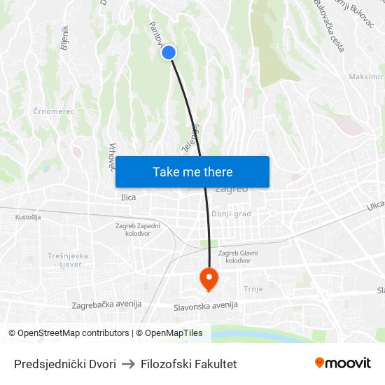 Predsjednički Dvori to Filozofski Fakultet map