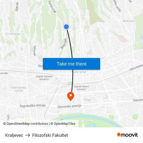 Kraljevec to Filozofski Fakultet map