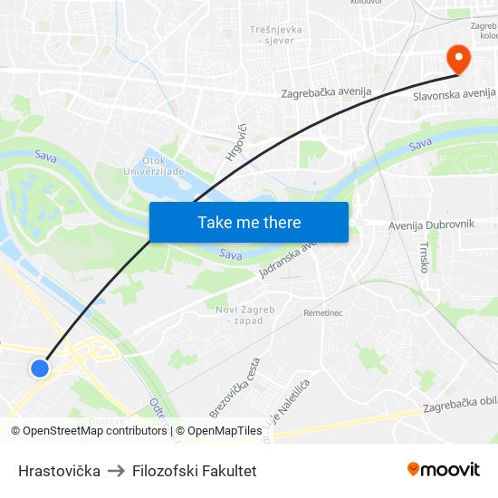 Hrastovička to Filozofski Fakultet map