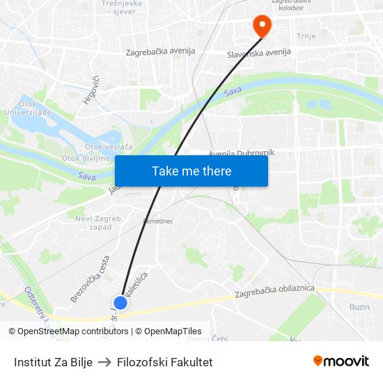 Institut Za Bilje to Filozofski Fakultet map
