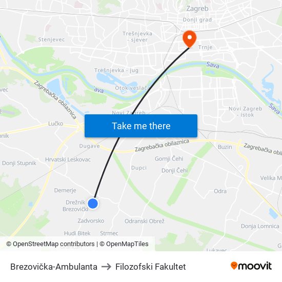 Brezovička-Ambulanta to Filozofski Fakultet map