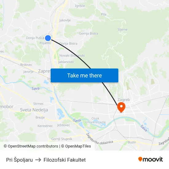 Pri Špoljaru to Filozofski Fakultet map