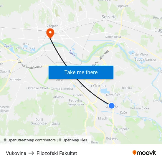 Vukovina to Filozofski Fakultet map