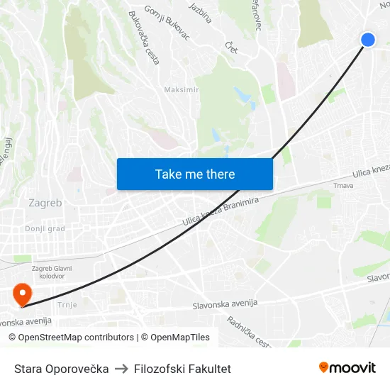 Stara Oporovečka to Filozofski Fakultet map