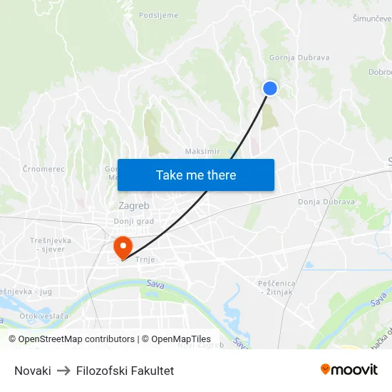 Novaki to Filozofski Fakultet map