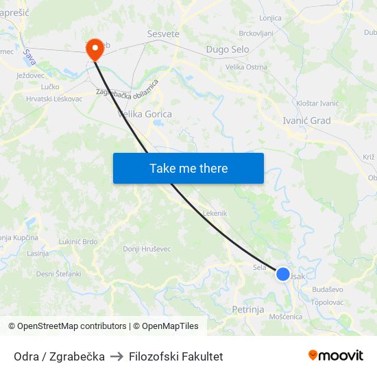 Odra / Zgrabečka to Filozofski Fakultet map