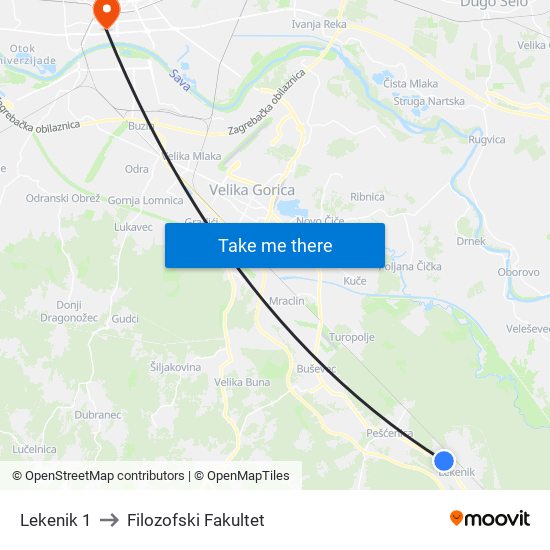 Lekenik 1 to Filozofski Fakultet map