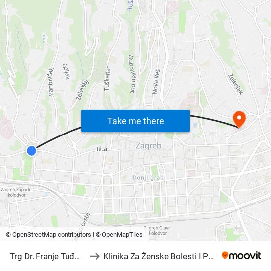 Trg Dr. Franje Tuđmana to Klinika Za Ženske Bolesti I Porode map