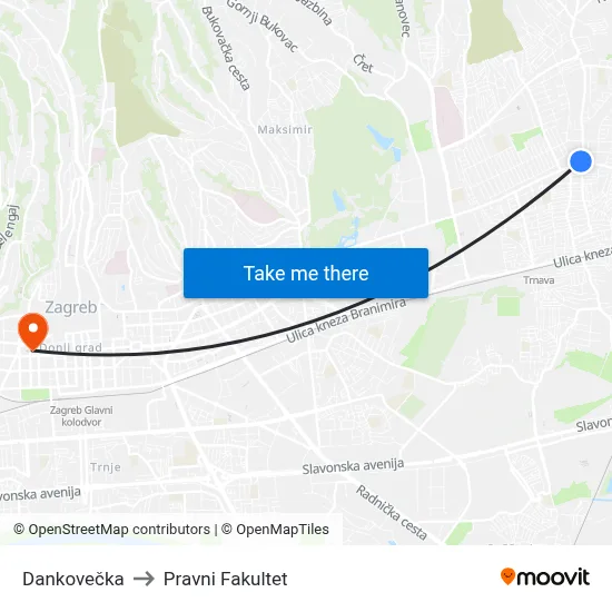 Dankovečka to Pravni Fakultet map