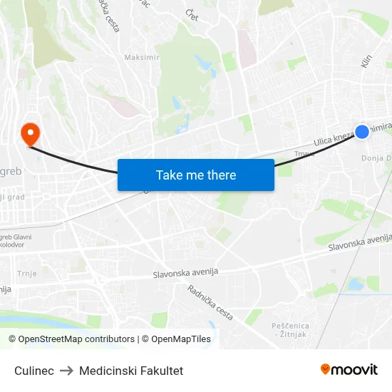 Culinec to Medicinski Fakultet map