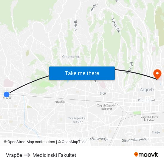 Vrapče to Medicinski Fakultet map