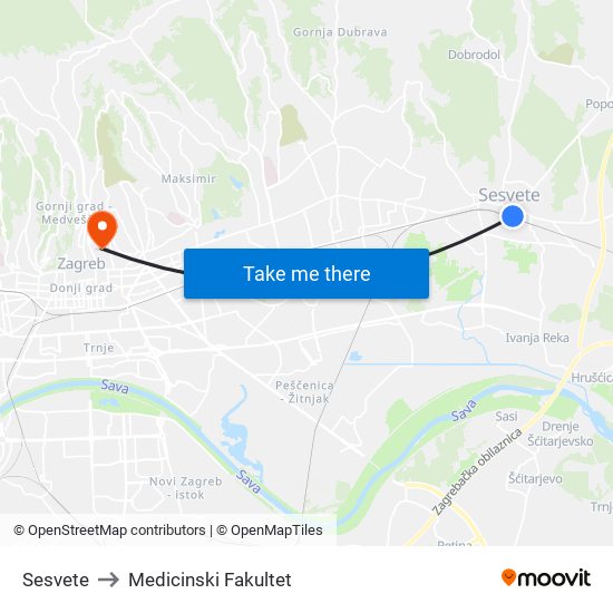 Sesvete to Medicinski Fakultet map