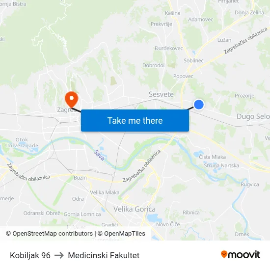 Kobiljak 96 to Medicinski Fakultet map