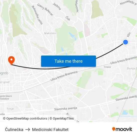 Čulinečka to Medicinski Fakultet map