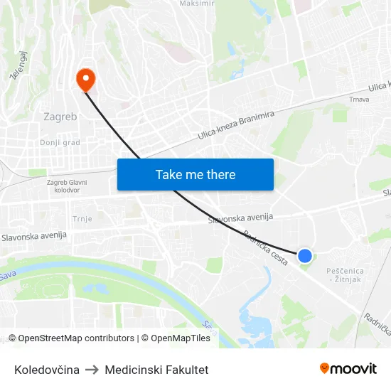 Koledovčina to Medicinski Fakultet map