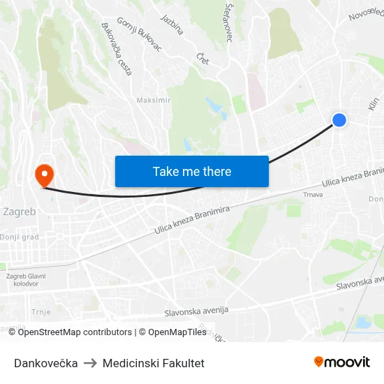 Dankovečka to Medicinski Fakultet map