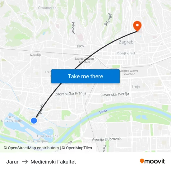 Jarun to Medicinski Fakultet map