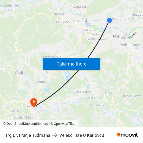 Trg Dr. Franje Tuđmana to Veleučilište U Karlovcu map