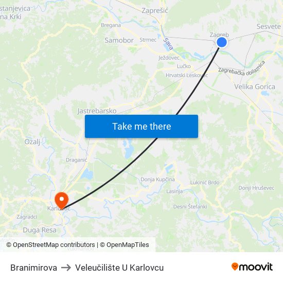 Branimirova to Veleučilište U Karlovcu map