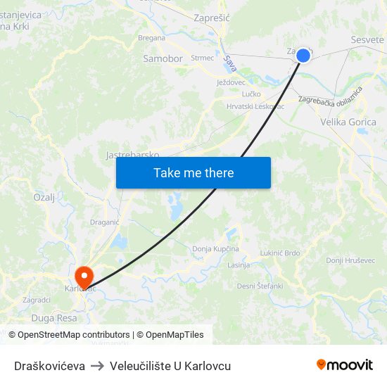 Draškovićeva to Veleučilište U Karlovcu map