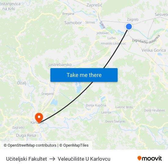 Učiteljski Fakultet to Veleučilište U Karlovcu map