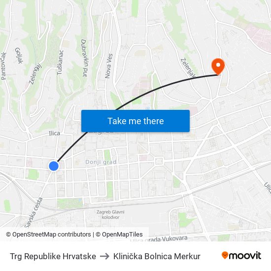 Trg Republike Hrvatske to Klinička Bolnica Merkur map