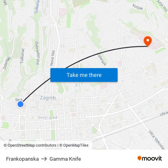 Frankopanska to Gamma Knife map