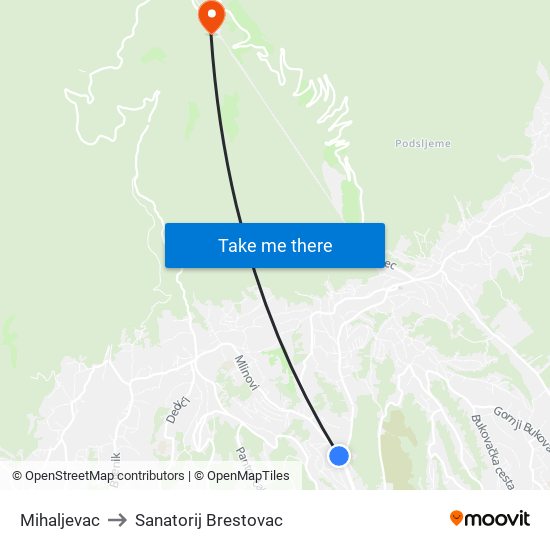 Mihaljevac to Sanatorij Brestovac map