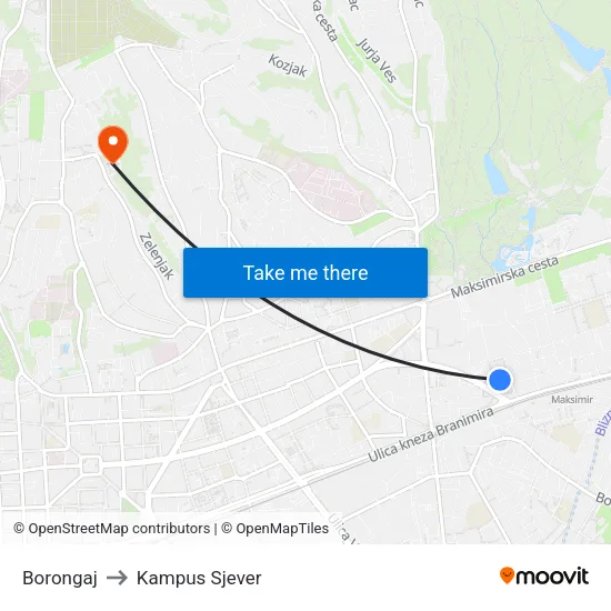 Borongaj to Kampus Sjever map