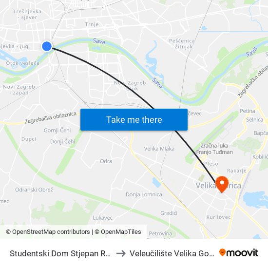 Studentski Dom Stjepan Radić to Veleučilište Velika Gorica map