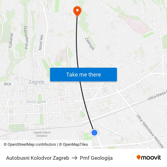 Autobusni Kolodvor Zagreb to Pmf Geologija map