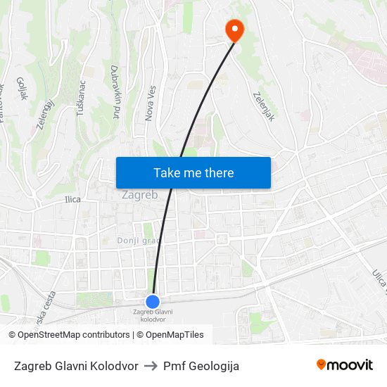 Zagreb Glavni Kolodvor to Pmf Geologija map