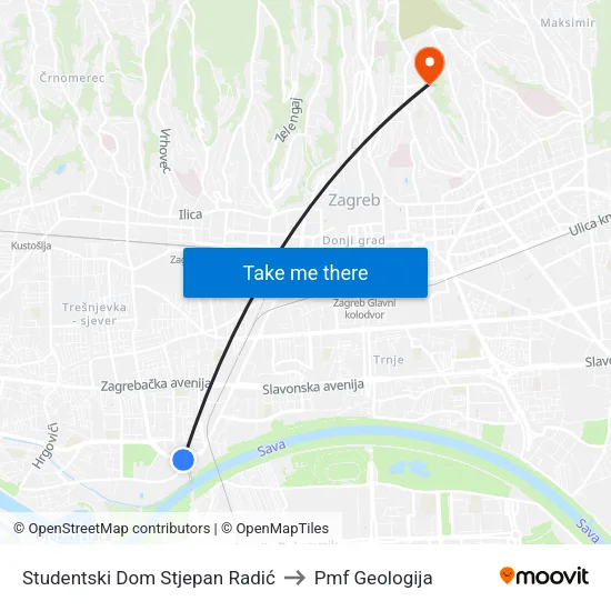 Studentski Dom Stjepan Radić to Pmf Geologija map