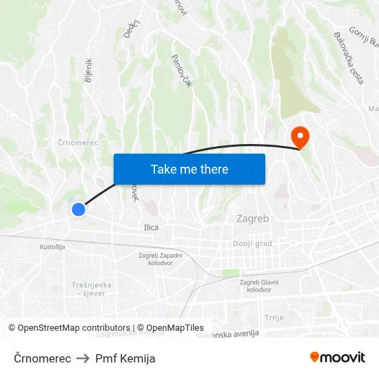 Črnomerec to Pmf Kemija map