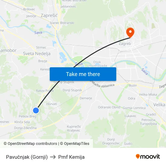 Pavučnjak (Gornji) to Pmf Kemija map