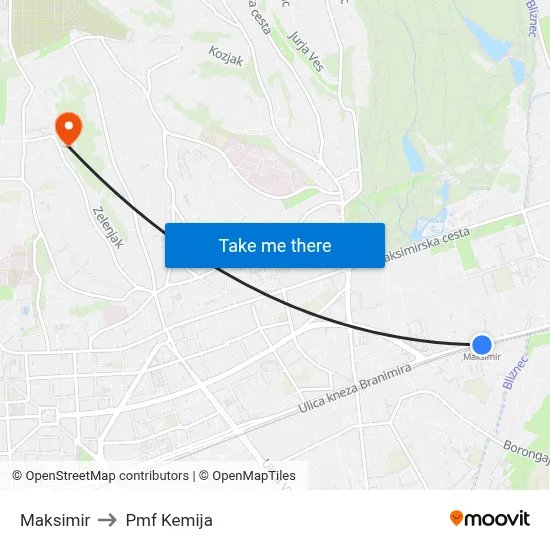 Maksimir to Pmf Kemija map
