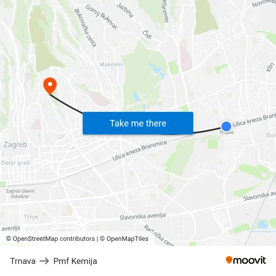 Trnava to Pmf Kemija map