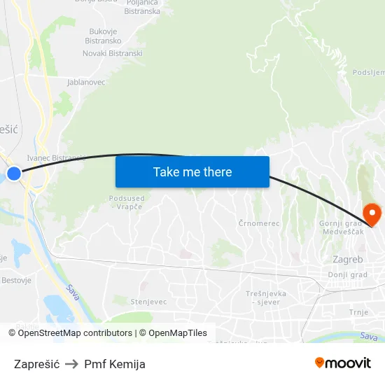 Zaprešić to Pmf Kemija map