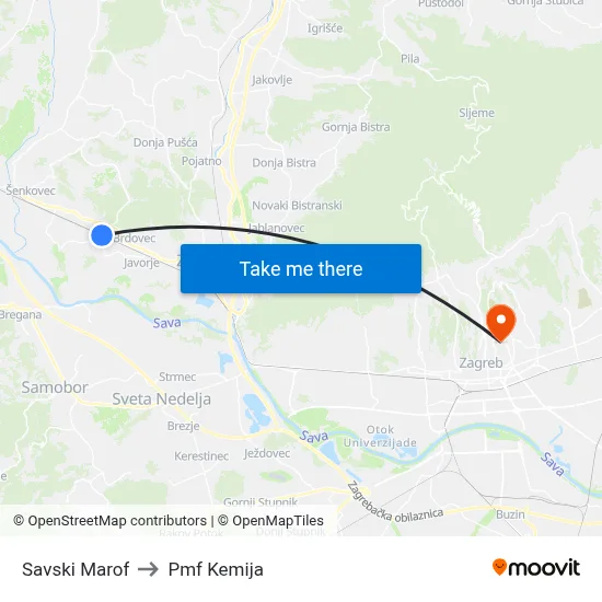 Savski Marof to Pmf Kemija map