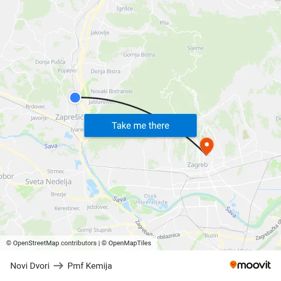 Novi Dvori to Pmf Kemija map