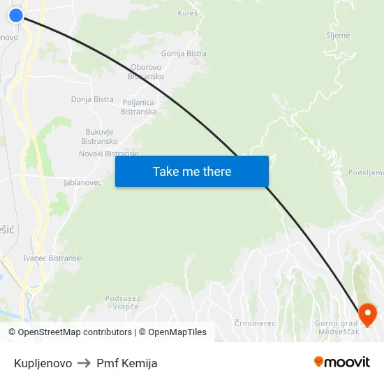 Kupljenovo to Pmf Kemija map