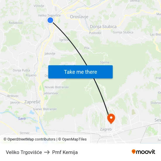 Veliko Trgovišće to Pmf Kemija map