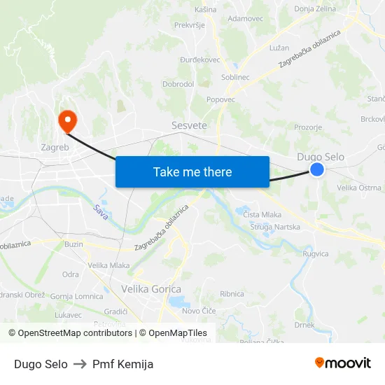 Dugo Selo to Pmf Kemija map