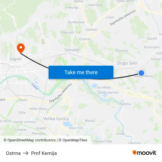 Ostrna to Pmf Kemija map
